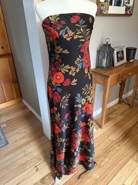 12th tribe Strapless Black Floral Maxi Dress